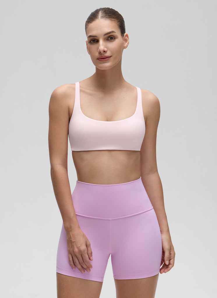 CRZ YOGA Women Butterluxe Square Neck Cami Padded Mini Bra Granita Pink