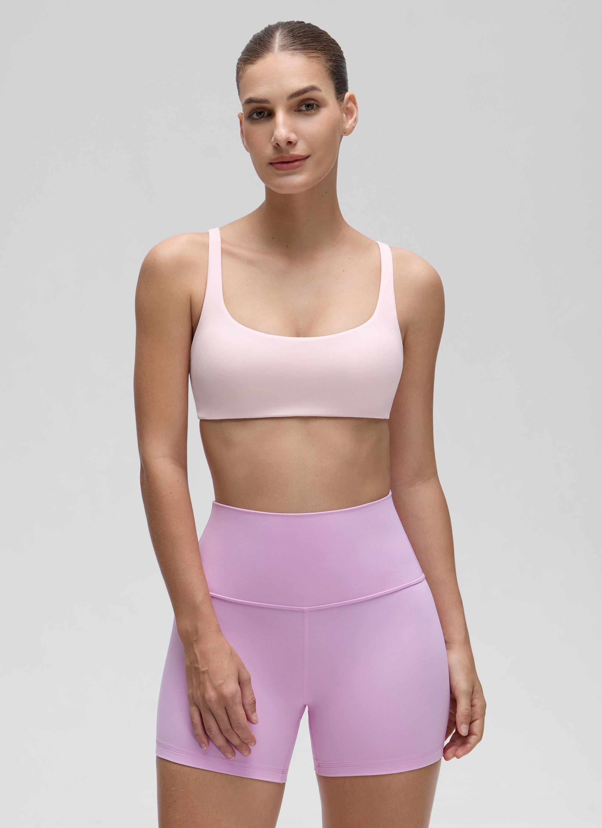 CRZ YOGA Women Butterluxe Square Neck Cami Padded Mini Bra Strawberry Pink @model_info:Jaynne