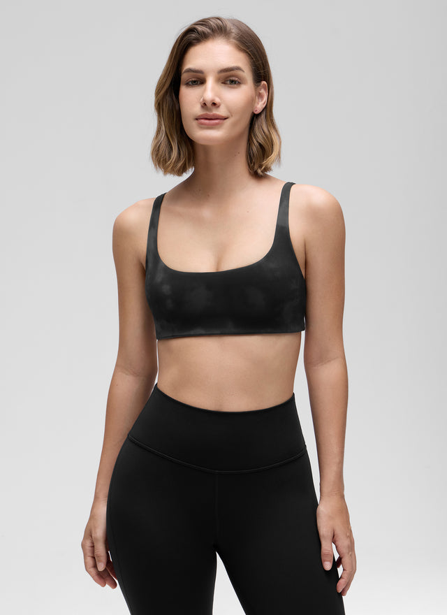 CRZ YOGA Women Butterluxe Square Neck Cami Padded Mini Bra Black Tie Dye Flowers