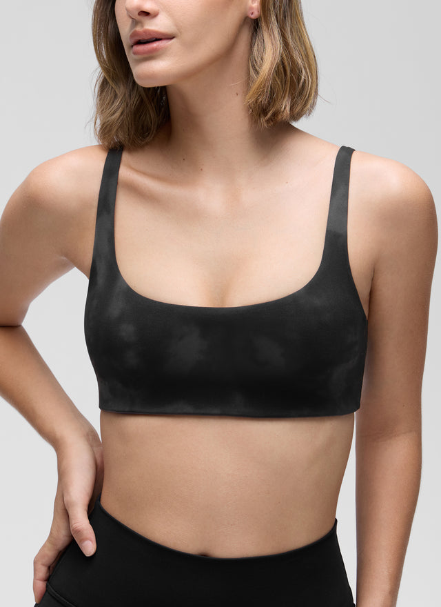 CRZ YOGA Women Butterluxe Square Neck Cami Padded Mini Bra Black Tie Dye Flowers