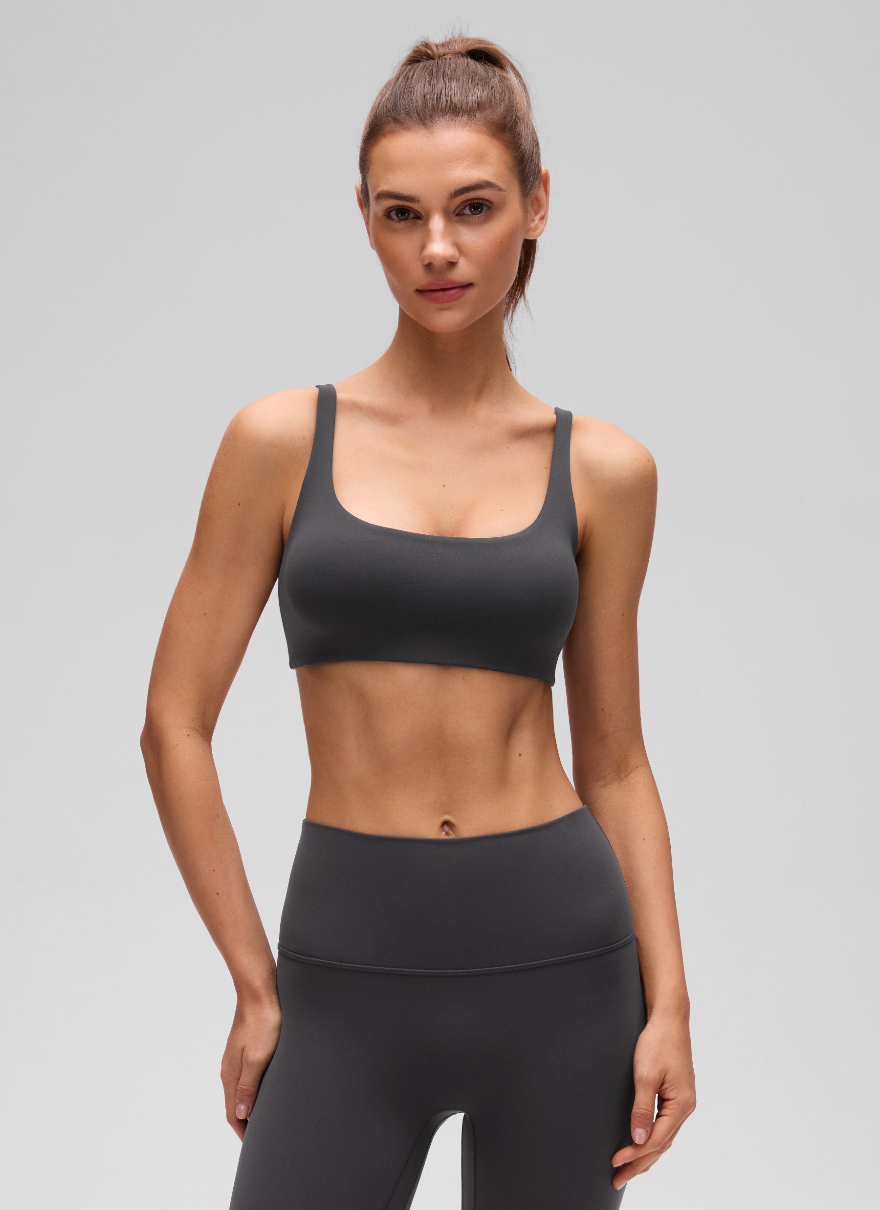 CRZ YOGA Women Butterluxe Square Neck Cami Padded Mini Bra Mysterious Grey @model_info:G