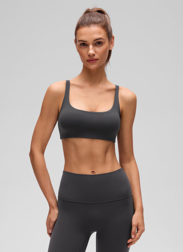CRZ YOGA Women Butterluxe Square Neck Cami Padded Mini Bra Mysterious Grey