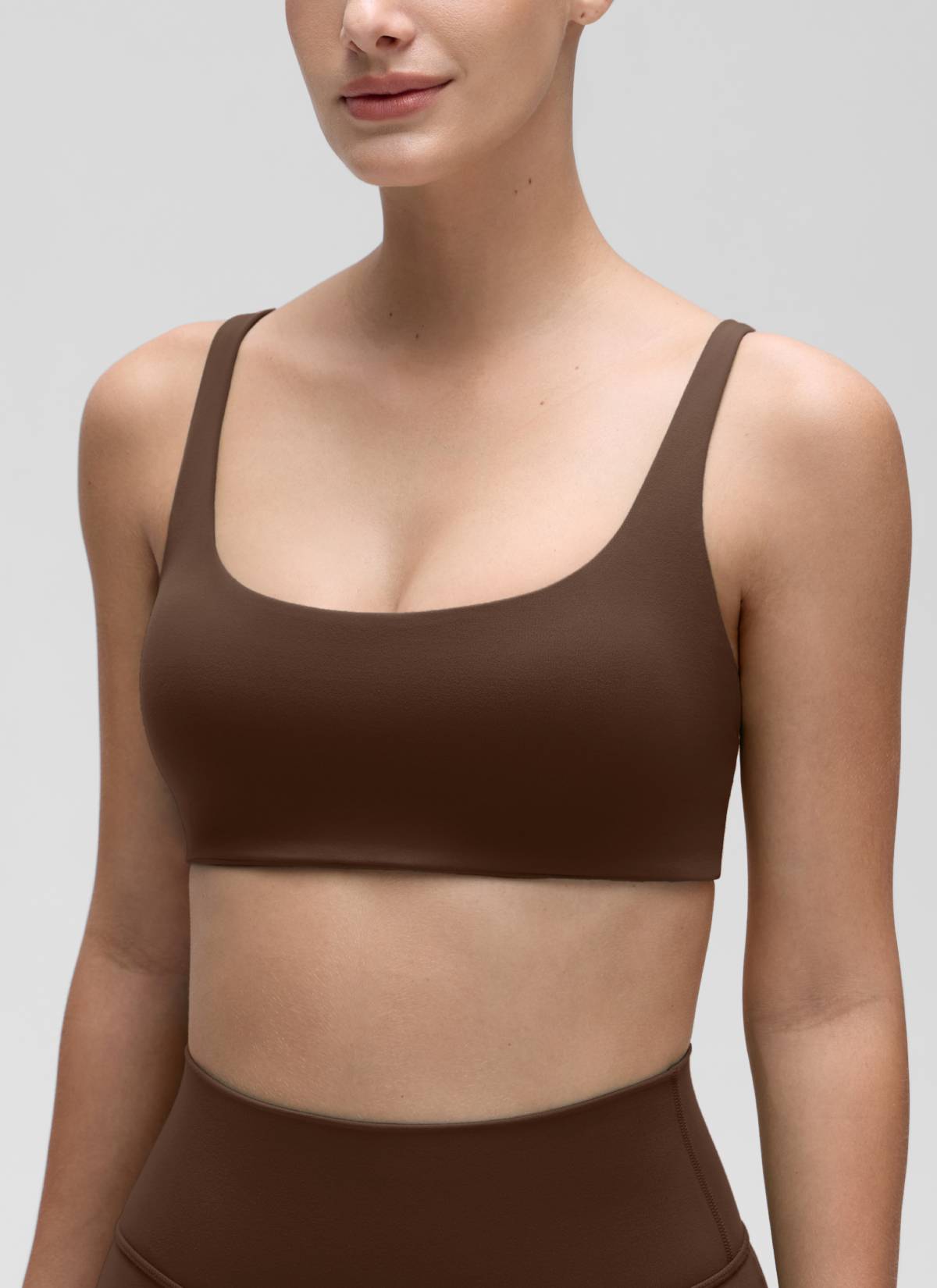 CRZ YOGA Women Butterluxe Square Neck Cami Padded Mini Bra Lava Brown @model_info:Jaynne