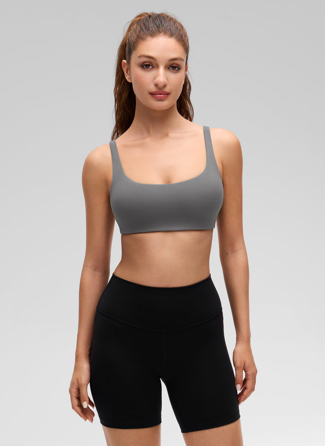 CRZ YOGA Women Butterluxe Square Neck Cami Padded Mini Bra Ash Grey @model_info:Inga