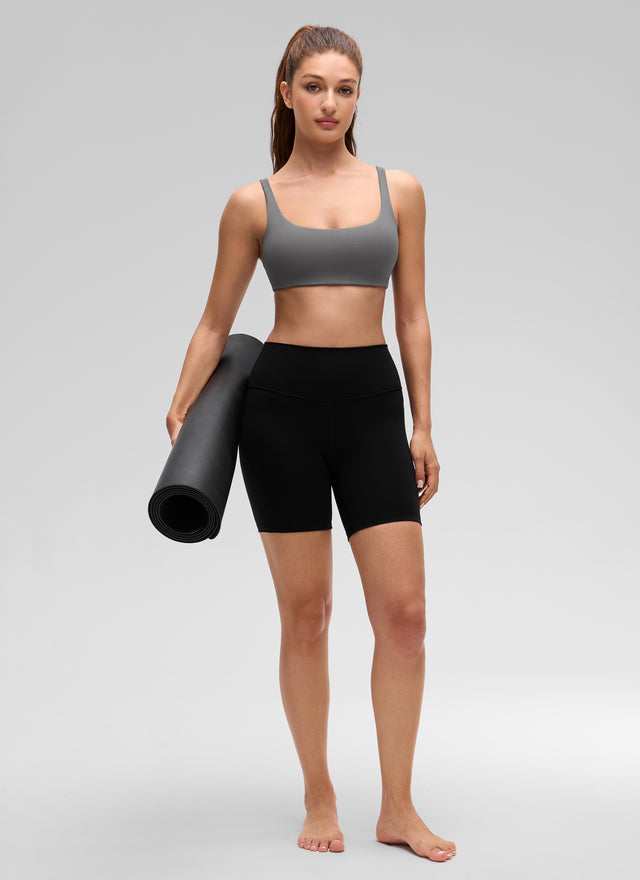 CRZ YOGA Women Butterluxe Square Neck Cami Padded Mini Bra Ash Grey @model_info:Inga