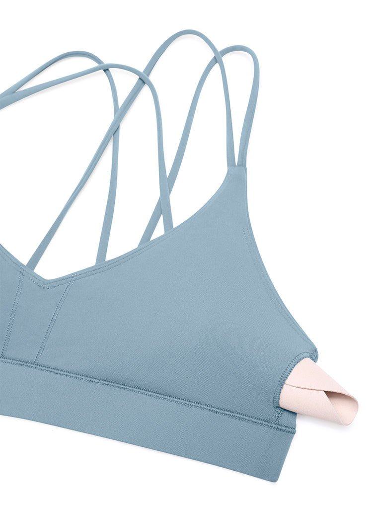 CRZ YOGA Women's Light Support Butterluxe Yoga Bra Strappy back Cambric Blue