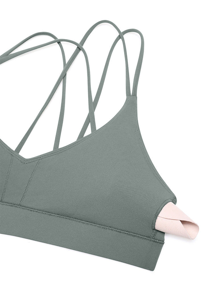 CRZ YOGA Women's Light Support Butterluxe Yoga Bra Strappy back Grey Sage
