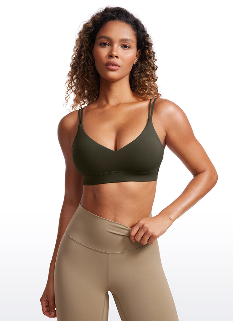 CRZ YOGA Women's Light Support Butterluxe Yoga Bra Strappy back Grey Sage