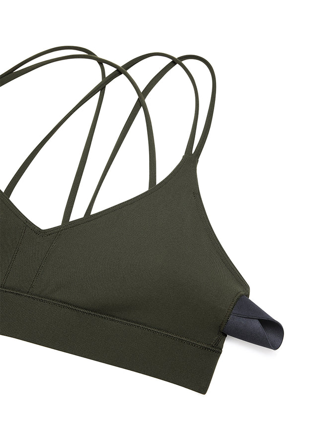CRZ YOGA Women's Light Support Butterluxe Yoga Bra Strappy back Olive Green @model_info:NEW