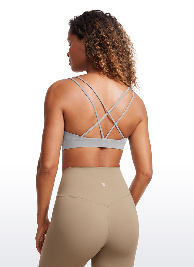 CRZ YOGA Women's Light Support Butterluxe Yoga Bra Strappy back Gull Gray