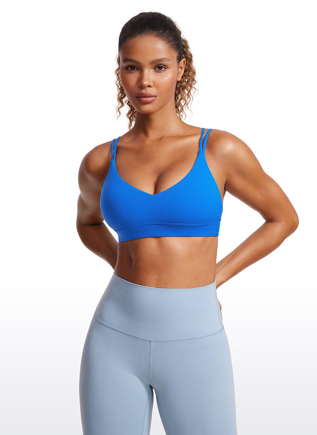 CRZ YOGA Women's Light Support Butterluxe Yoga Bra Strappy back Sparkle Blue