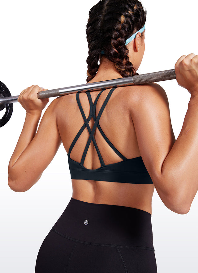 CRZ YOGA Womens Butterluxe Longline Sports Bras Criss Cross Back True Navy