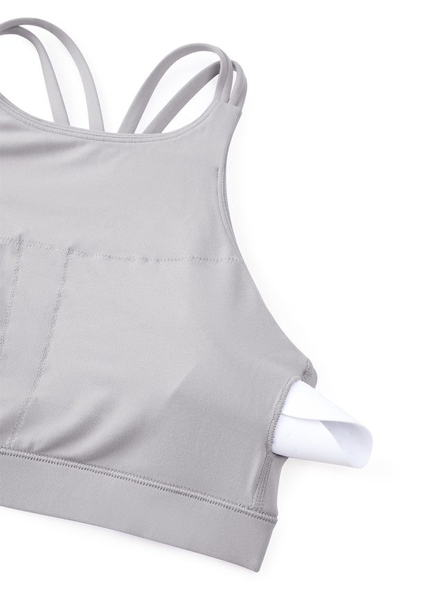 CRZ YOGA Womens Butterluxe Longline Sports Bras Criss Cross Back Gull Gray