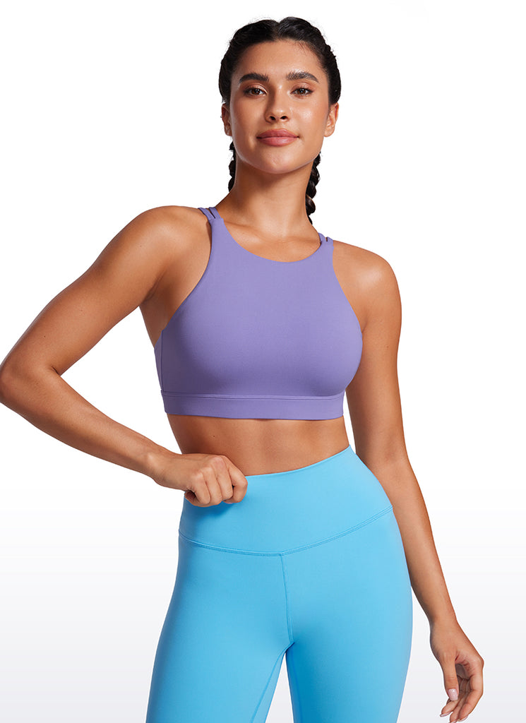 CRZ YOGA Womens Butterluxe Longline Sports Bras Criss Cross Back Dark Lavender Purple