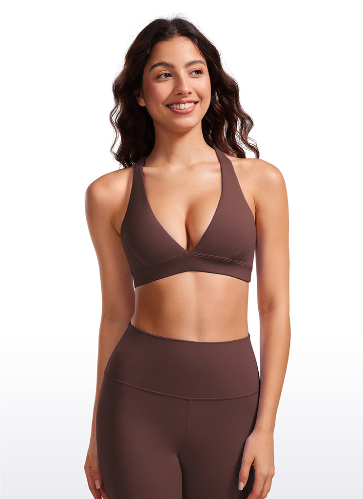 CRZ YOGA Women's Light Support Butterluxe Yoga Bra Strappy back V Neck True Navy