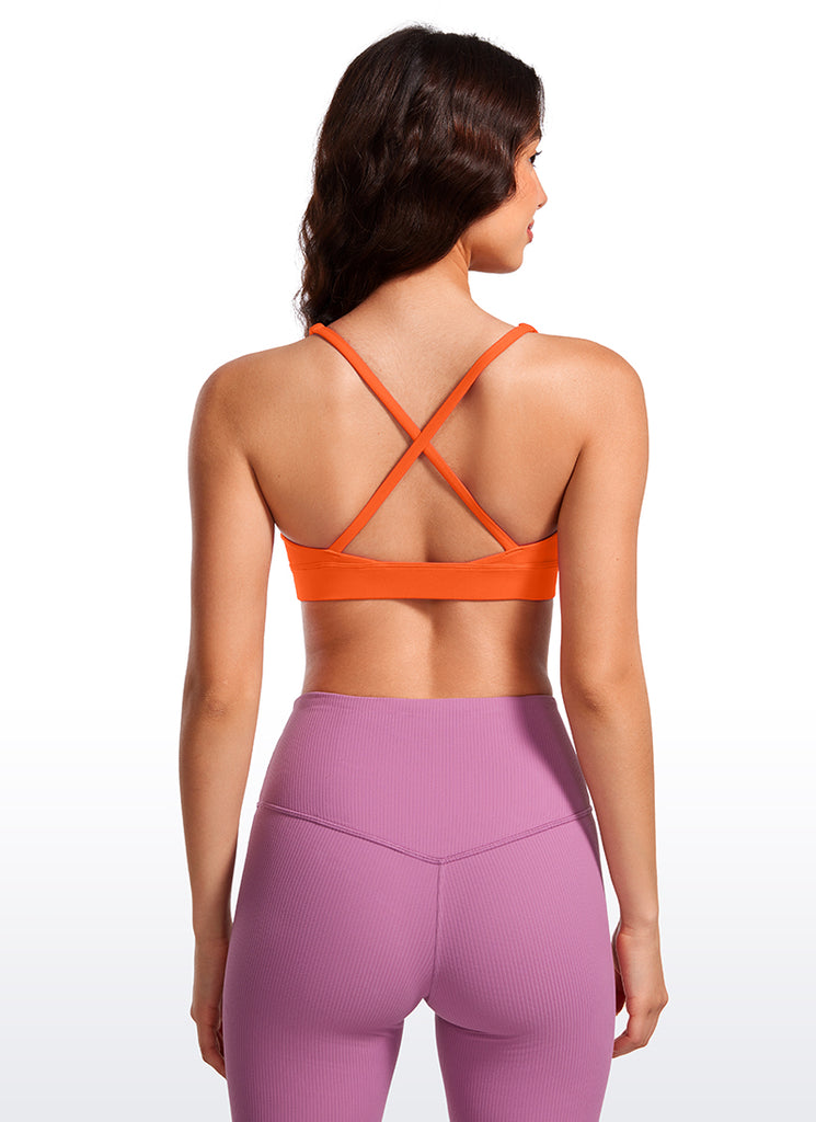CRZ YOGA Women's Light Support Butterluxe Yoga Bra Strappy back V Neck Neon Orange