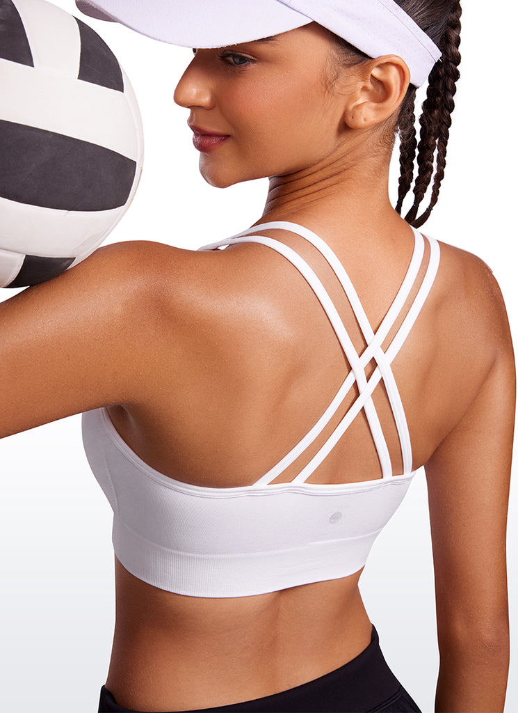 CRZ YOGA Womens Seamless Strappy Longline Training Sports Bra White