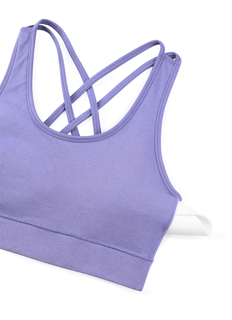 CRZ YOGA Womens Seamless Strappy Longline Training Sports Bra Grey Sage