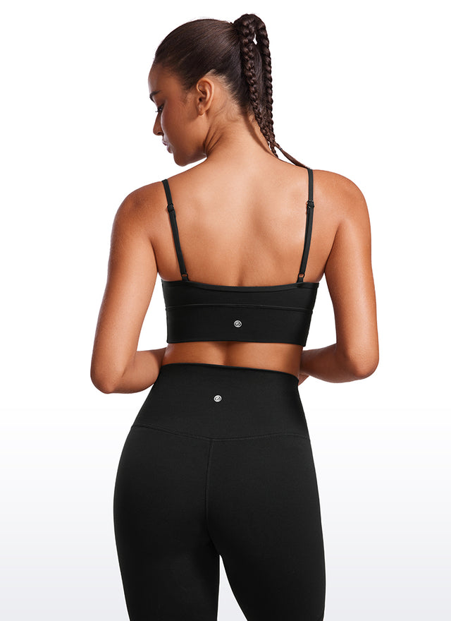 CRZ YOGA Butterluxe Womens V Neck Longline Camisole Yoga Padded Sports Bra Black