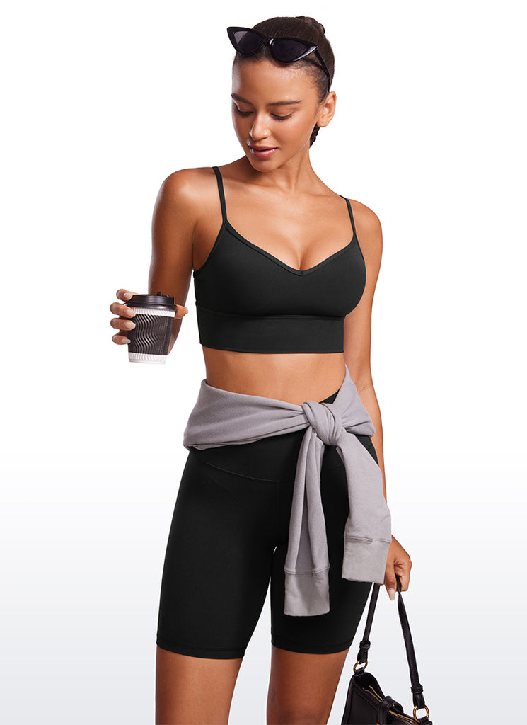 CRZ YOGA Butterluxe Womens V Neck Longline Camisole Yoga Padded Sports Bra Black