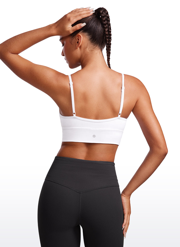 CRZ YOGA Butterluxe Womens V Neck Longline Camisole Yoga Padded Sports Bra White