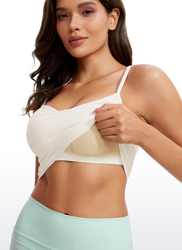 CRZ YOGA Butterluxe Womens V Neck Longline Yoga Padded Sports Bra Milky White