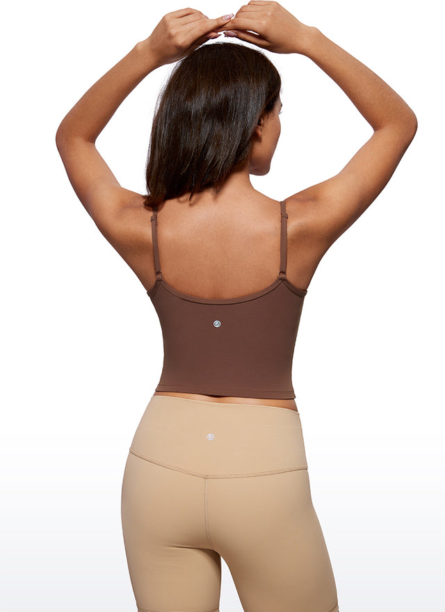 CRZ YOGA Butterluxe Womens V Neck Longline Yoga Padded Sports Bra Coffee Brown