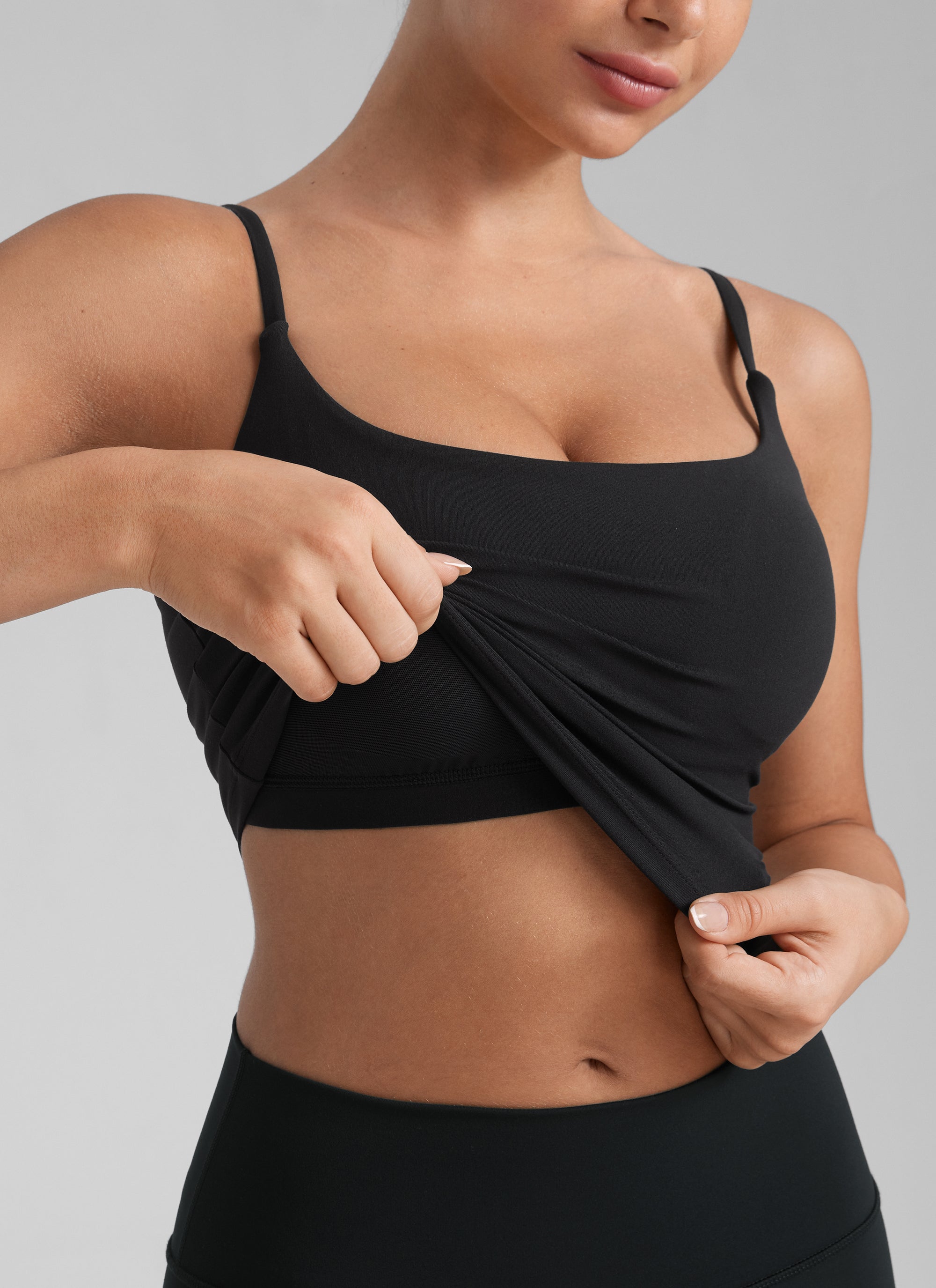 CRZ YOGA Womens Butterlift Scoop Neck U Back Yoga Longline Sports Bra Black