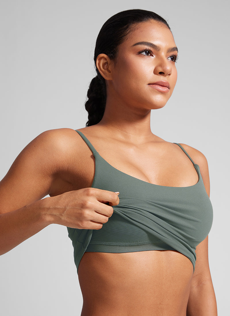 CRZ YOGA Womens Butterlift Scoop Neck U Back Yoga Longline Sports Bra Grey Sage