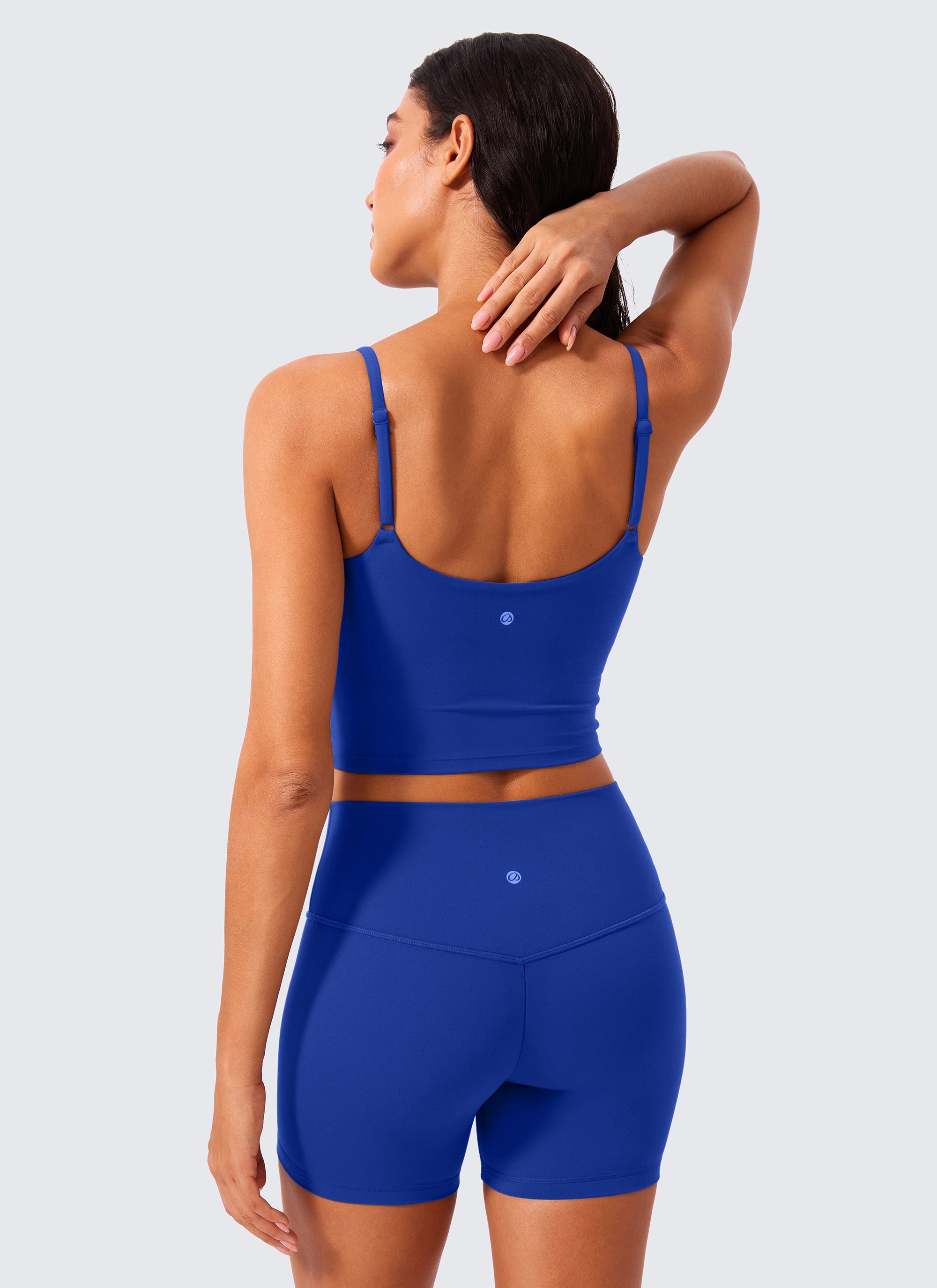 CRZ YOGA Womens Butterlift Scoop Neck U Back Yoga Longline Sports Bra Waves Blue