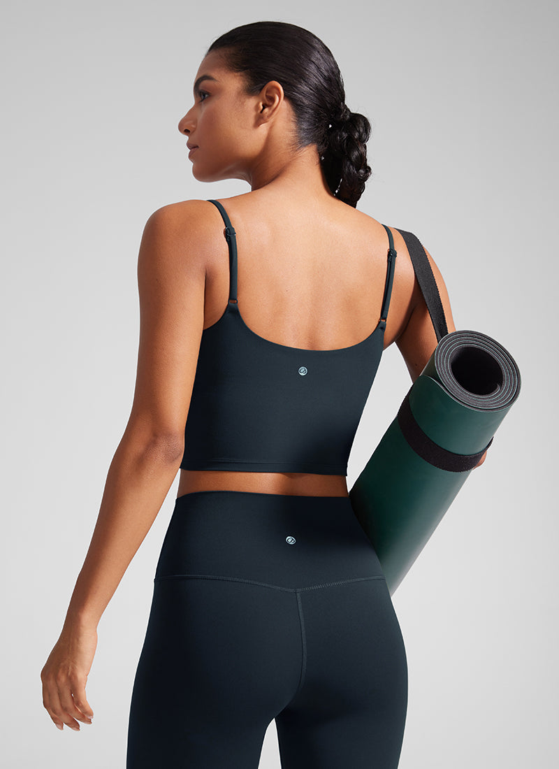 CRZ YOGA Womens Butterlift Scoop Neck U Back Yoga Longline Sports Bra True Navy