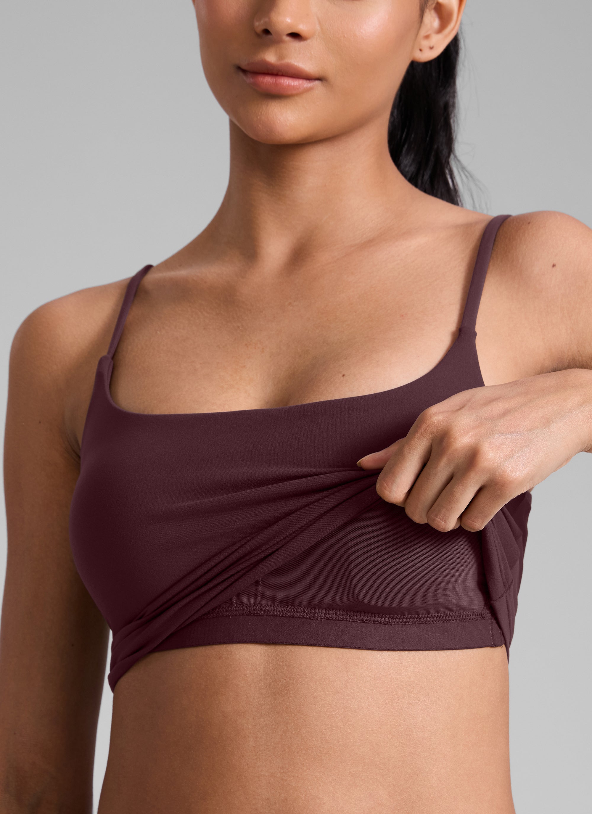 CRZ YOGA Womens Butterlift Scoop Neck U Back Yoga Longline Sports Bra Ripe Plum @model_info:Angelly