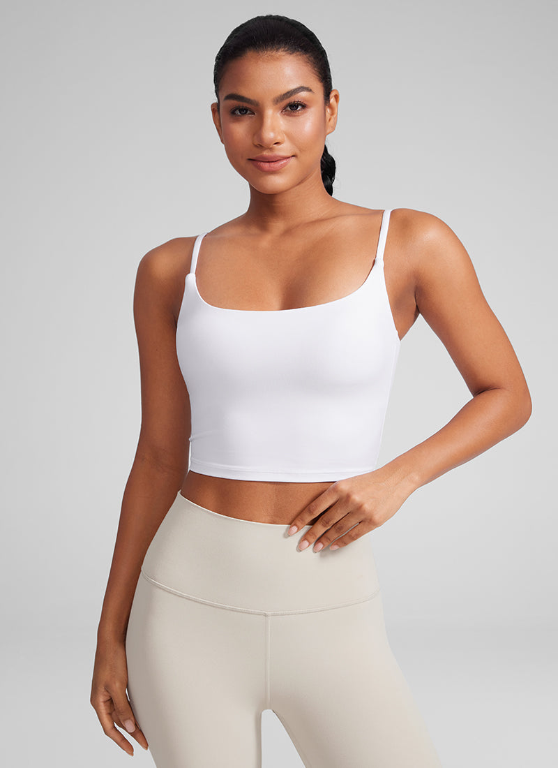 CRZ YOGA Womens Butterlift Scoop Neck U Back Yoga Longline Sports Bra White @model_info:Crystal