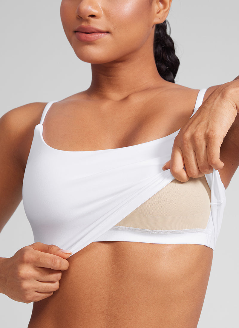 CRZ YOGA Womens Butterlift Scoop Neck U Back Yoga Longline Sports Bra White