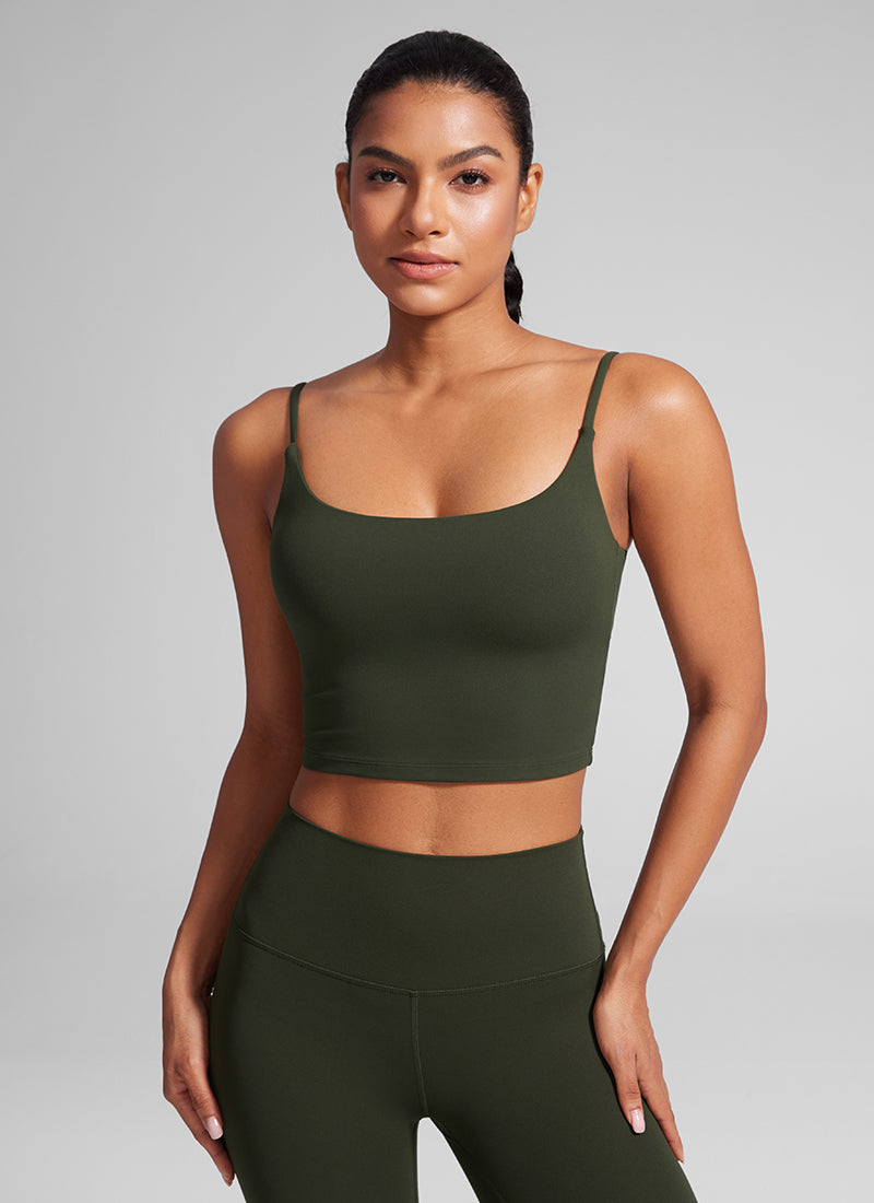 CRZ YOGA Womens Butterlift Scoop Neck U Back Yoga Longline Sports Bra Olive Green