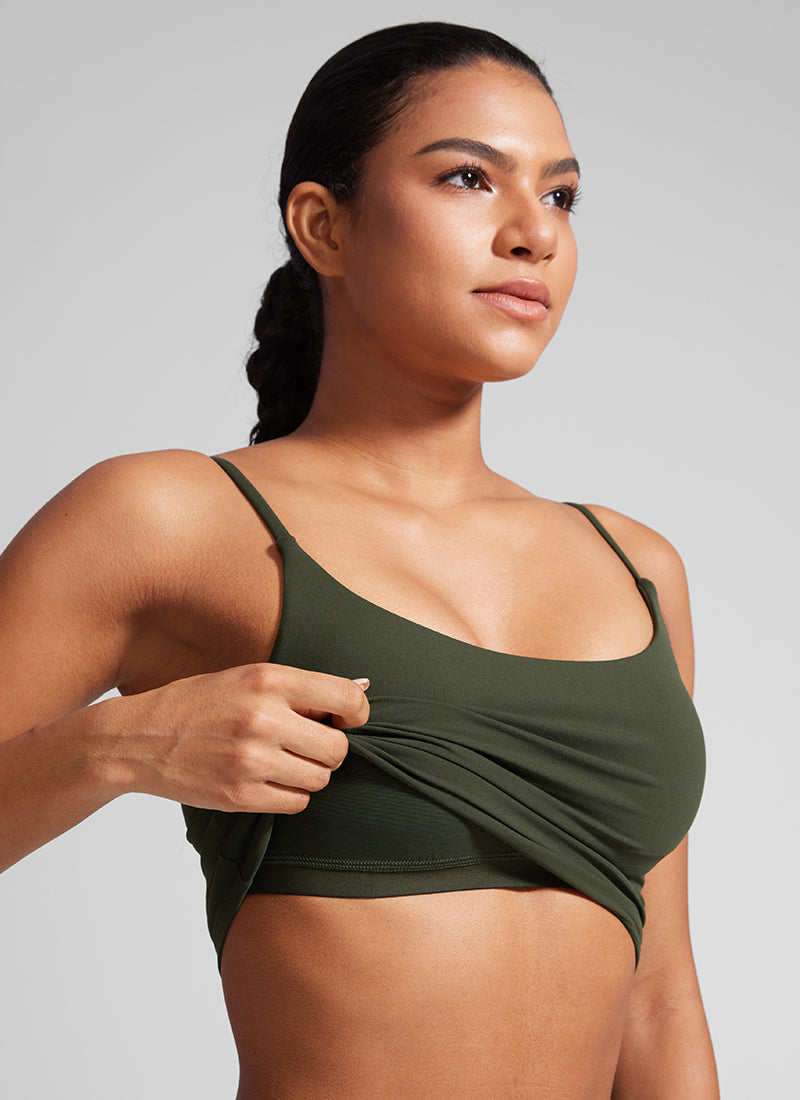 CRZ YOGA Womens Butterlift Scoop Neck U Back Yoga Longline Sports Bra Olive Green