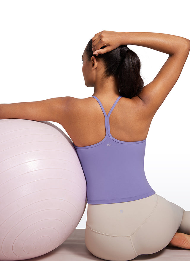 CRZ YOGA Women's Yoga Butterluxe Halter High Neck Padded Tanks Y Back Dark Lavender Purple