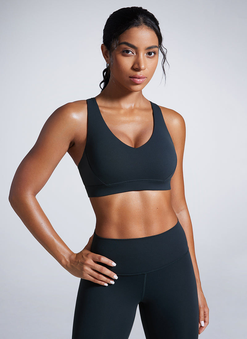 CRZ YOGA Womens Butterbreeze Padded V Neck Sports Bra Training True Navy
