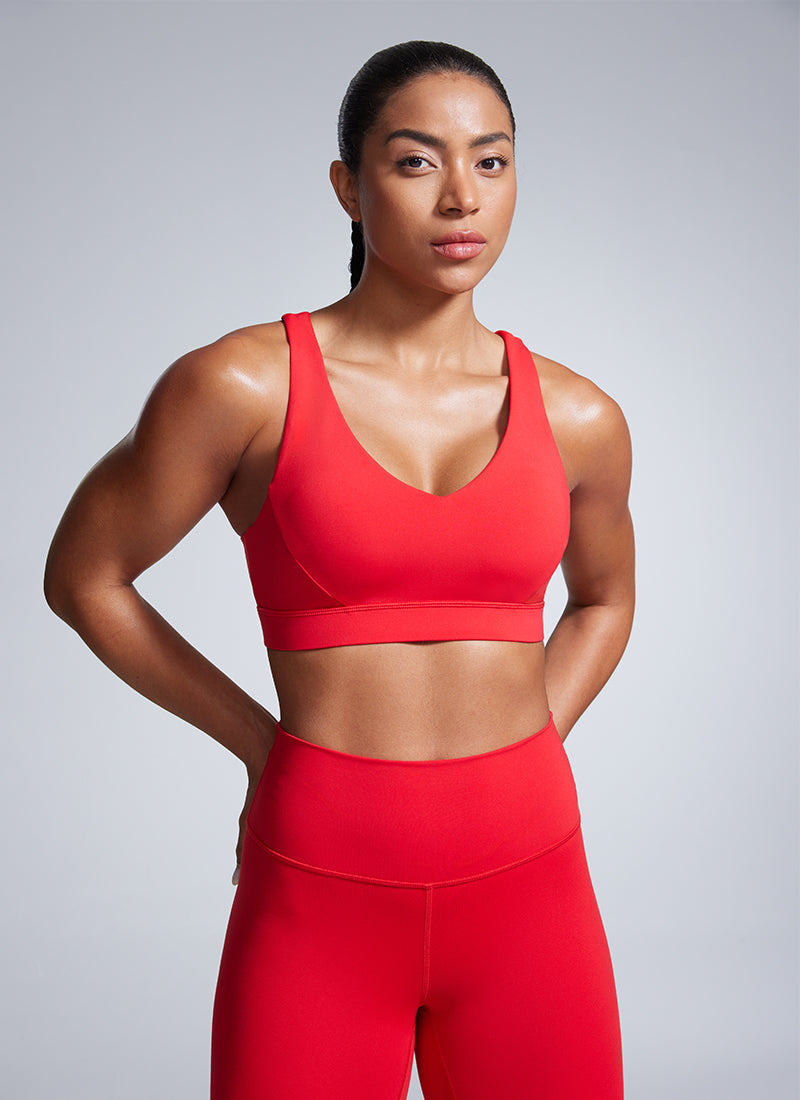 CRZ YOGA Womens Butterbreeze Padded V Neck Sports Bra Training Deep Red