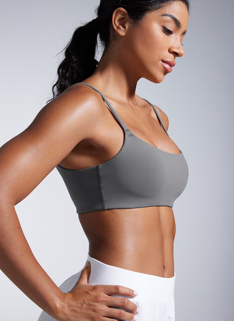 CRZ YOGA Womens Butterbreeze Spaghetti Strap Scoop Neck Sports Bra Lava Smoke Grey