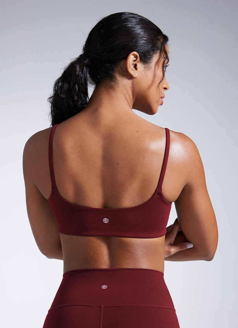 CRZ YOGA Womens Butterbreeze Spaghetti Strap Scoop Neck Sports Bra Red Merlot