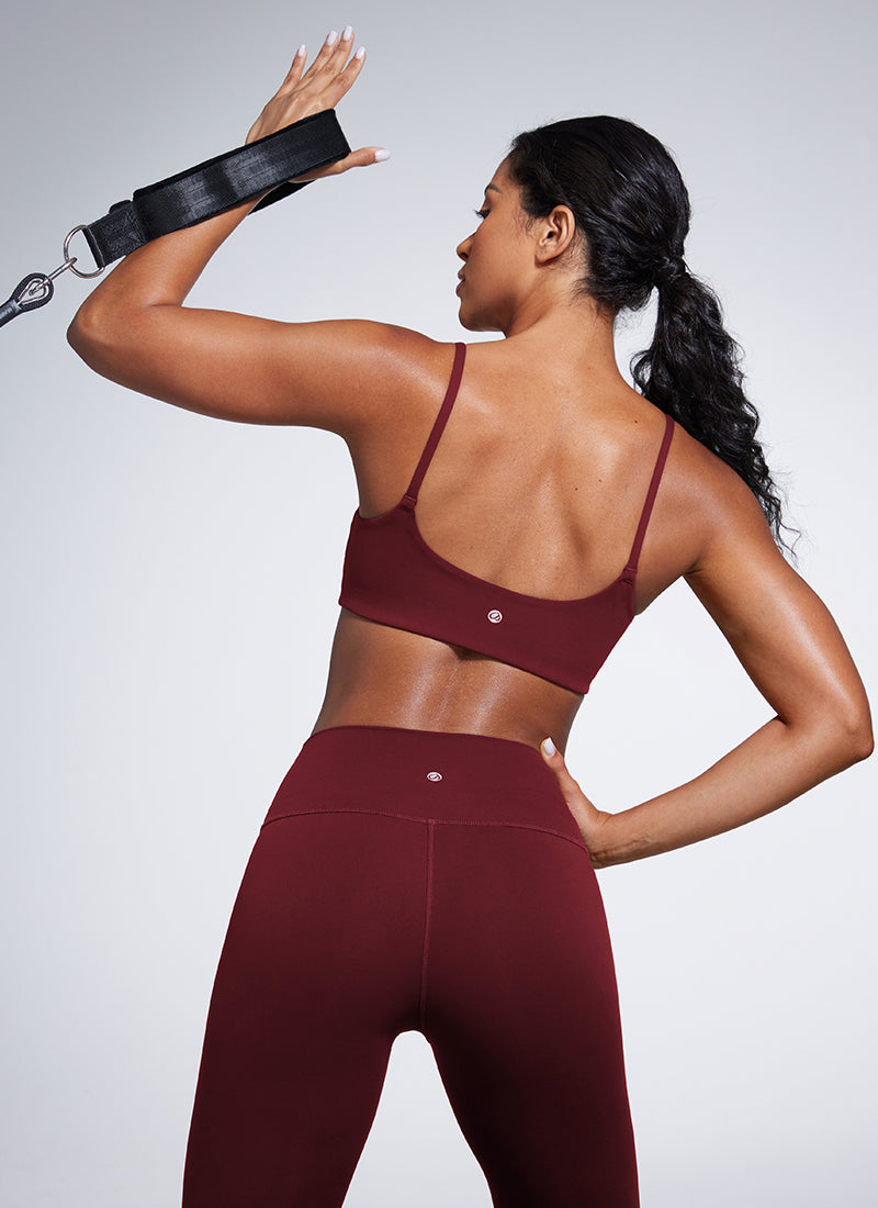CRZ YOGA Womens Butterbreeze Spaghetti Strap Scoop Neck Sports Bra Red Merlot