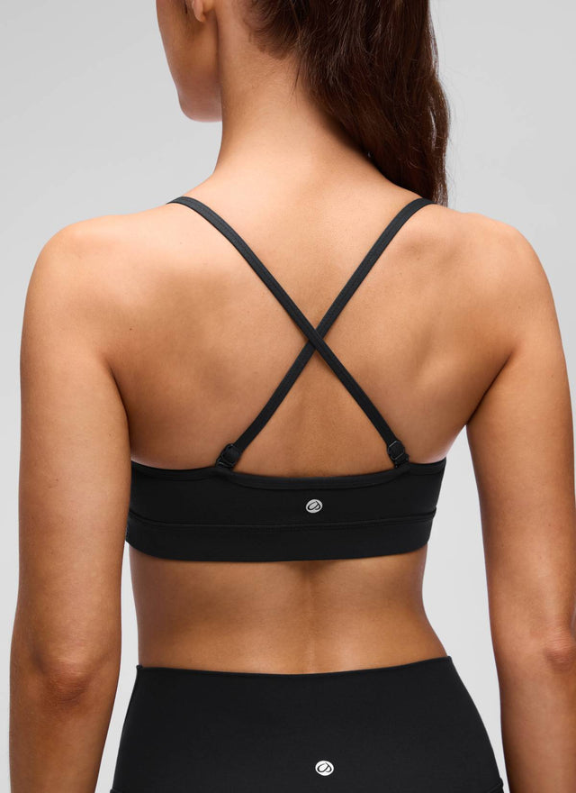 CRZ YOGA Butterluxe Womens V Neck Camisole Yoga Padded Sports Bra Black