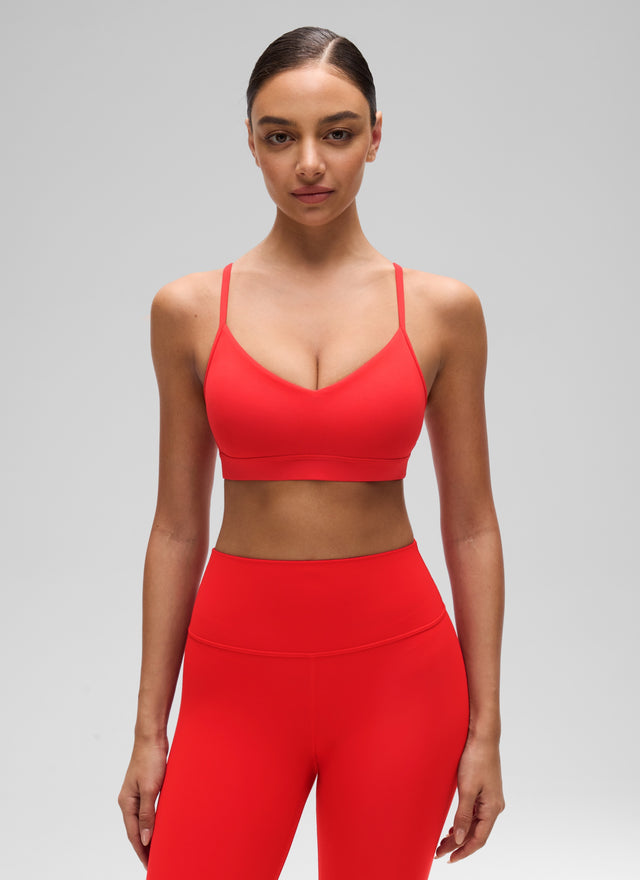 CRZ YOGA Butterluxe Womens V Neck Camisole Yoga Padded Sports Bra Deep Red