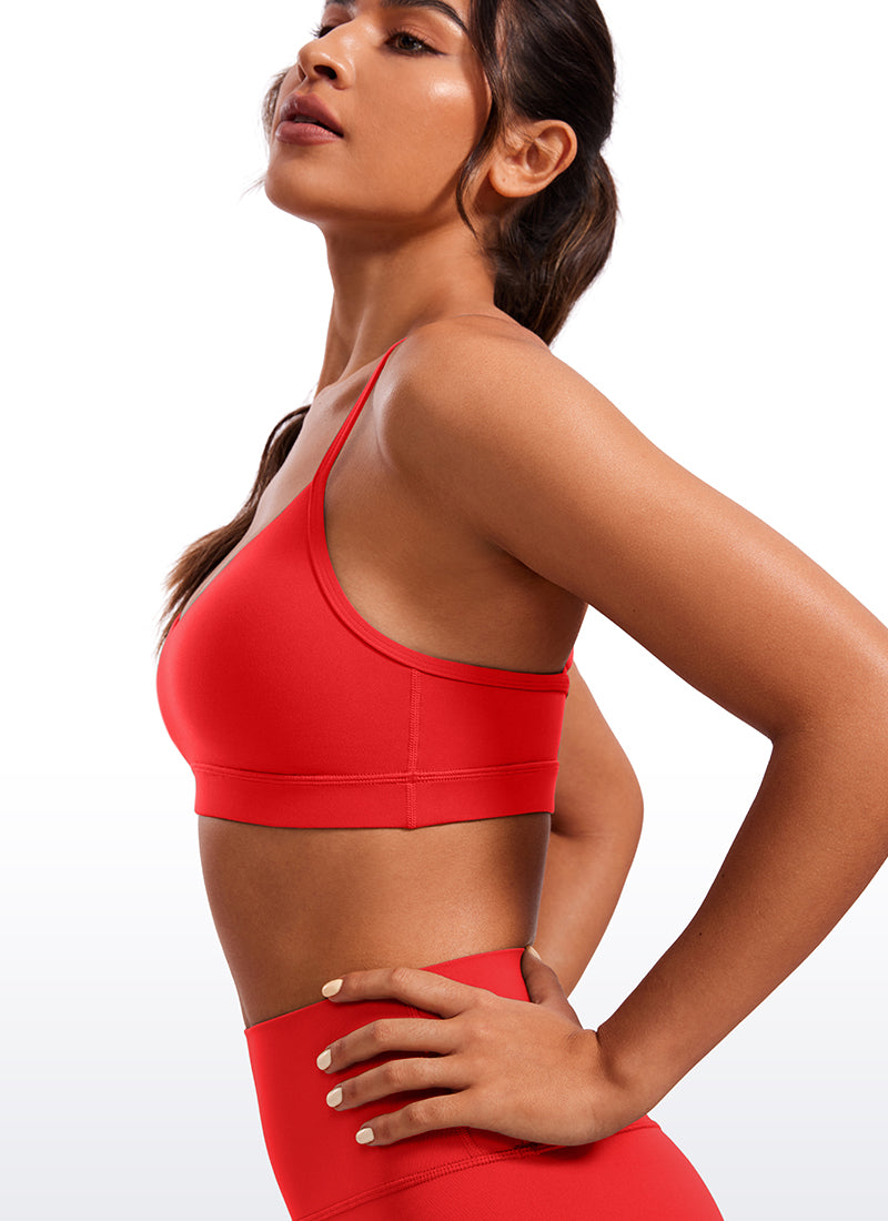 CRZ YOGA Butterluxe Womens V Neck Camisole Yoga Padded Sports Bra Deep Red
