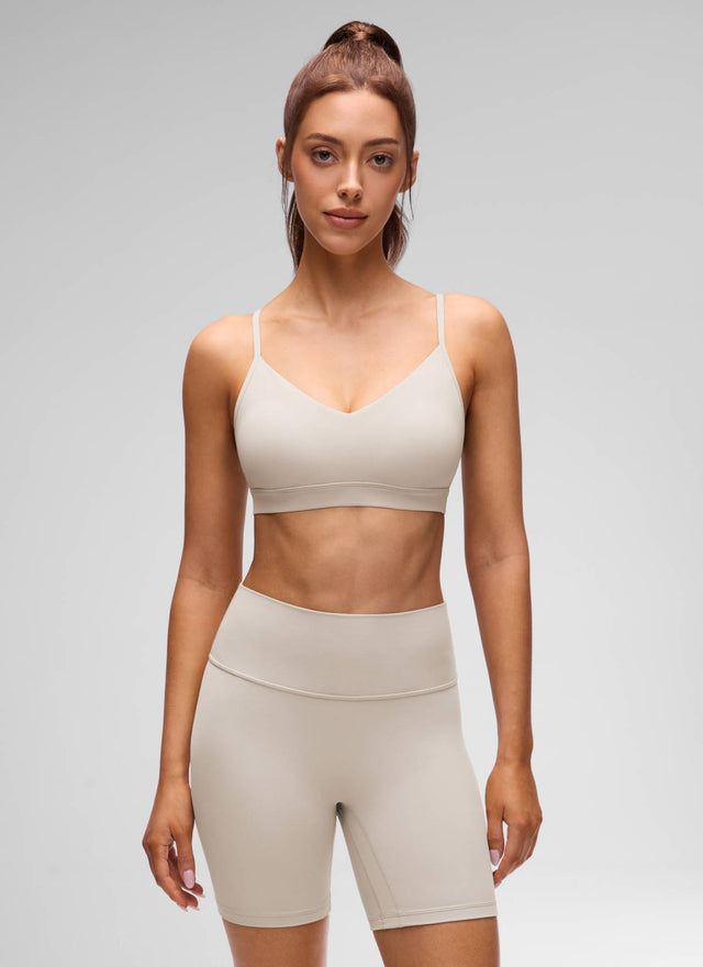 CRZ YOGA Butterluxe Womens V Neck Camisole Yoga Padded Sports Bra Mojave Tan