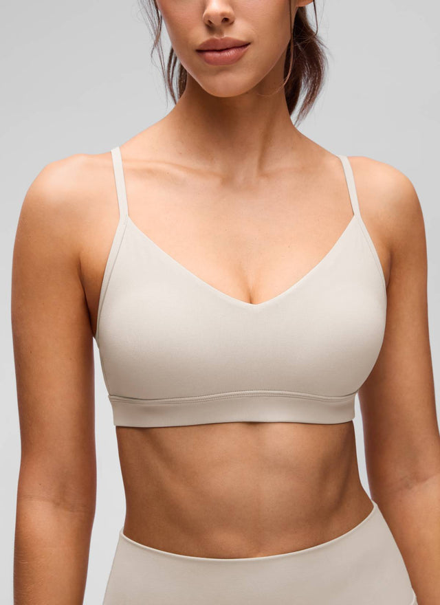 CRZ YOGA Butterluxe Womens V Neck Camisole Yoga Padded Sports Bra Mojave Tan