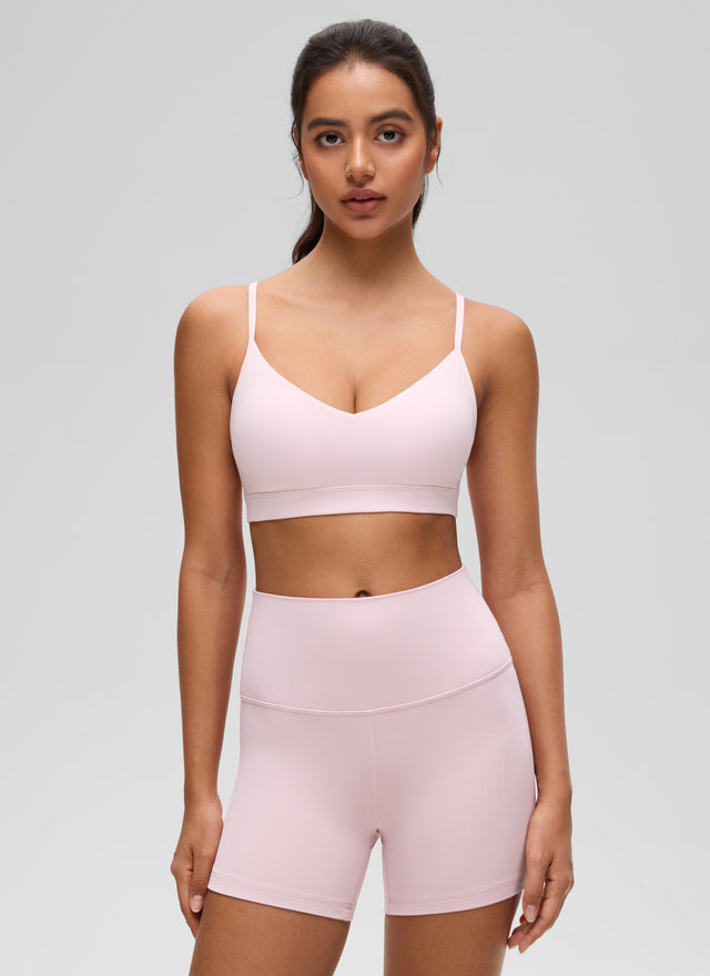 CRZ YOGA Butterluxe Womens V Neck Camisole Yoga Padded Sports Bra Strawberry Pink