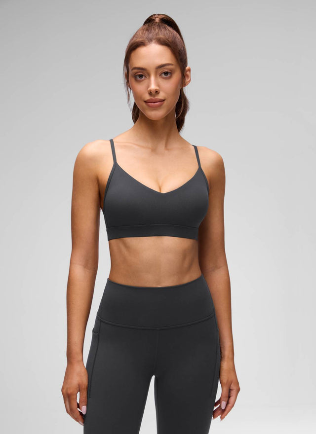CRZ YOGA Butterluxe Womens V Neck Camisole Yoga Padded Sports Bra Mysterious Grey @model_info:Lary