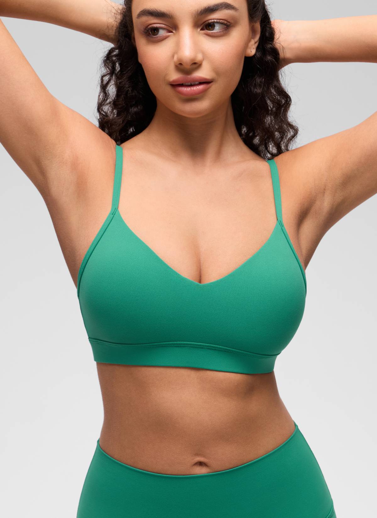 CRZ YOGA Butterluxe Womens V Neck Camisole Yoga Padded Sports Bra Cascadia Green @model_info:Anano